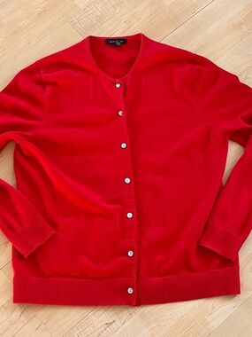 Women’s Lands End Red Blouse Button Up Sweater Top Large (10-16)